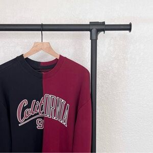 Hollister Split Graphic Relaxed Fit Crewneck Sweatshirt Soft Fleece Lined